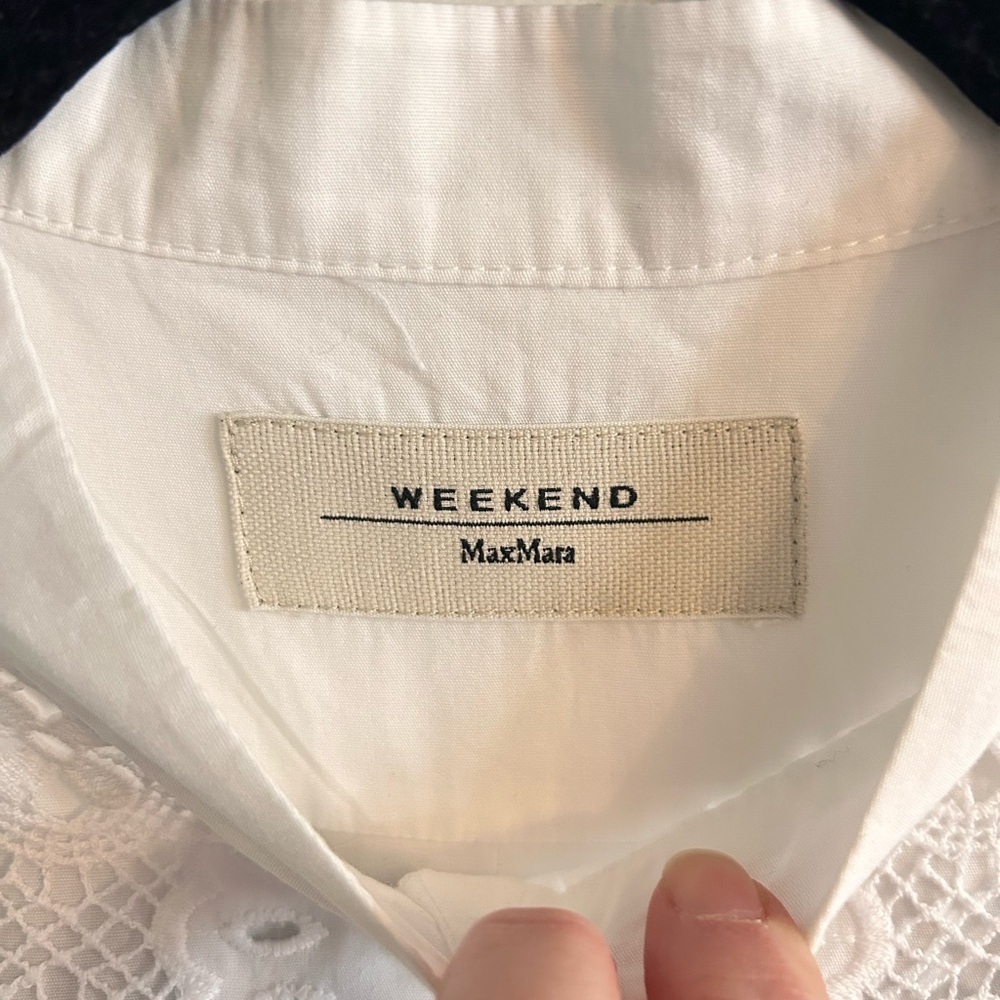 MaxMara Weekend eyelet tuxedo poplin   White Button Down Shirt with Lace‎ - Picture 3 of 5